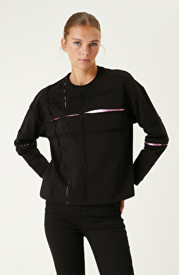 Pamuklu Siyah Baskı Detaylı Sweatshirt