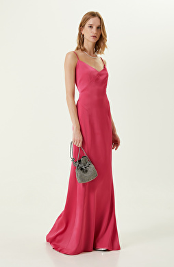 Fuşya İnce Askılı Abiye Elbise