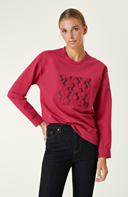 Fuşya Baskılı Sweatshirt