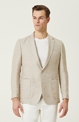 Bej Pamuk Keten Karışımlı Ceket
