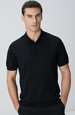 Siyah Polo Yaka Triko Kazak