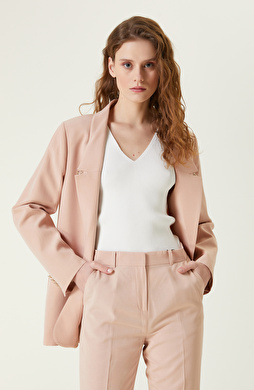 Nude Yakası Aksesuarlı Blazer Ceket Nude Yakası Aksesuarlı Blazer Ceket