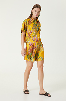 Sarı Desenli Pileli Şort