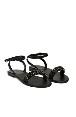 Siyah Kadın Deri Sandalet