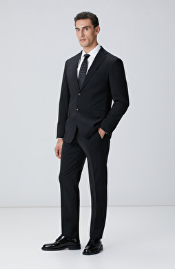 Siyah Yün Karışımlı Takım Elbise