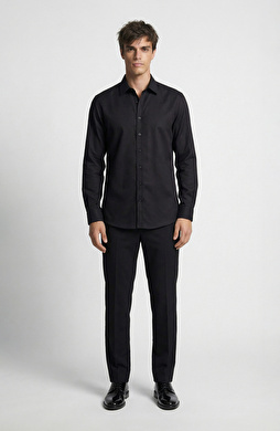 Siyah Yün Karışımlı Pantolon