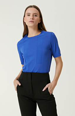 Saks Çizgi Jakarlı Kazak