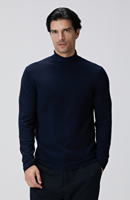 Lacivert Balıkçı Yaka Triko Kazak