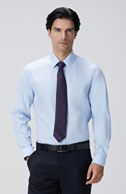 Non-Iron Mavi Saten Gömlek