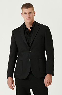 Siyah N-Tech Çift Yırtmaç Diyagonal Ceket