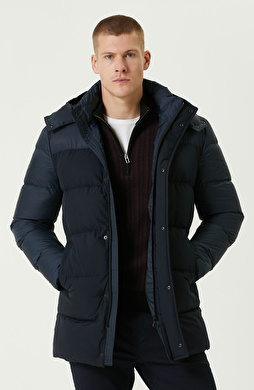 Lacivert Kapüşonlu  Puffer Casual Kaban Lacivert Kapüşonlu  Puffer Casual Kaban
