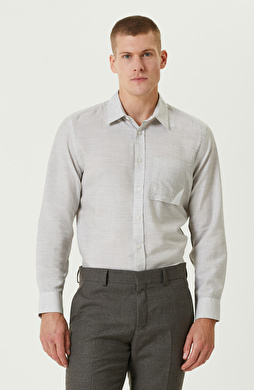 Gri Melanj Comfort Fit Cepli Gömlek Gri Melanj Comfort Fit Cepli Gömlek