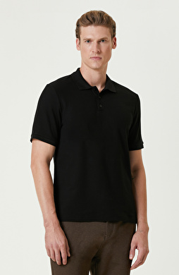Siyah Polo Yaka Jakarlı Tshirt Siyah Polo Yaka Jakarlı Tshirt