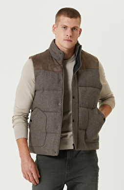 Vizon Yün Karışımlı Kapüşonlu Puffer Casual Yelek Vizon Yün Karışımlı Kapüşonlu Puffer Casual Yelek
