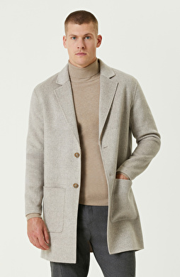 Bej Melanj Yün Karışımlı Double Face Dikişsiz Handmade Palto Bej Melanj Yün Karışımlı Double Face Dikişsiz Handmade Palto