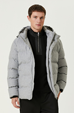 Gri Melanj Yün Karışımlı Puffer Kaban Gri Melanj Yün Karışımlı Puffer Kaban
