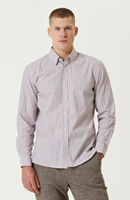 Bordo  Çizgili Gömlek Bordo  Çizgili Gömlek