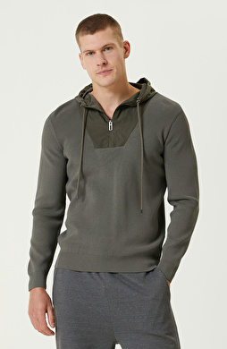 Haki Kapüşonlu Triko Kazak Haki Kapüşonlu Triko Kazak