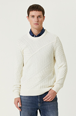Kırık Beyaz Yün Karışımlı Triko Kazak Kırık Beyaz Yün Karışımlı Triko Kazak