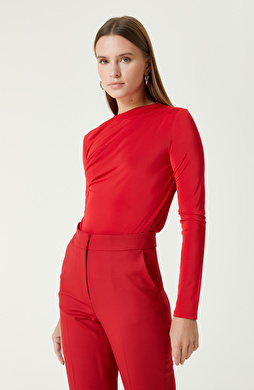 Kırmızı Jarse Örme Bluz