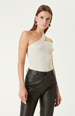 Bej Bodysuit Form Simli Triko