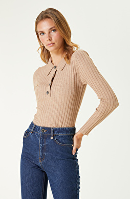 Bej Melanj Polo Yaka Triko Kazak Bej Melanj Polo Yaka Triko Kazak