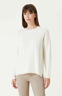 Kırık Beyaz Limited Yün Kaşmir Karışımlı Triko Kazak