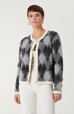 Gri Lacivert Yün Karışımlı Triko Ceket