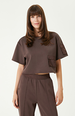 Kahverengi Modal Karışımlı Crop Tshırt