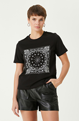 Siyah Şal Desen  Baskılı Tshirt