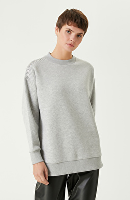 Gri Melanj Kuşgözü Detaylı  SweaTshirt Gri Melanj Kuşgözü Detaylı  SweaTshirt