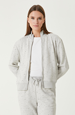 Gri Melanj Taş Baskı Detaylı SweaTshirt