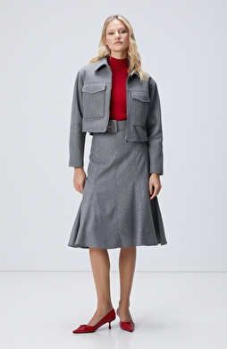 Gri Melanj Midi Yün Etek Gri Melanj Midi Yün Etek