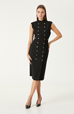 Siyah Yün Midi Elbise