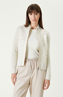 Kırık Beyaz Trikolu Anımal Desenli Deri Mont