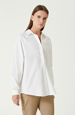 Beyaz N-Tech File Detaylı Gömlek