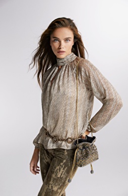 Siyah Bej Desenli Bluz