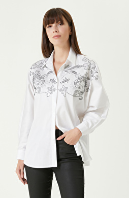 Beyaz Taş Baskılı Gömlek
