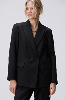 Siyah Yün Karışımlı Ceket