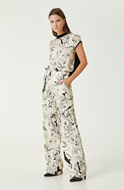 Siyah Bej Şal Desenli Pantolon