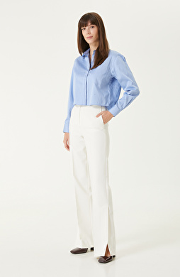 Kırık Beyaz Paçası Yırtmaçlı Pantolon