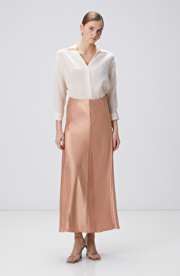 Kayısı Limited Dikiş Detaylı Maxi Saten Etek Kayısı Limited Dikiş Detaylı Maxi Saten Etek