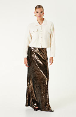 Kahverengi Payetli Maxi Etek