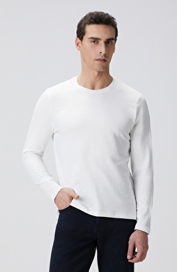 Kırık Beyaz Uzun Kollu Pamuk T-shirt
