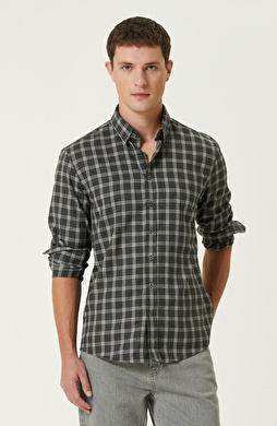 Gri Melanj Ekose Desenli Gömlek Gri Melanj Ekose Desenli Gömlek