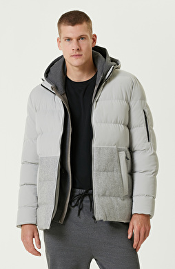 Gri Melanj Yün Karışımlı Puffer Casual Kaban Gri Melanj Yün Karışımlı Puffer Casual Kaban