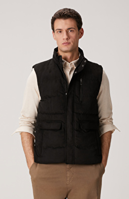 Siyah Süet Görünümlü Casual Yelek