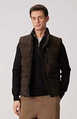 Kahverengi Süet Görünümlü Casual Yelek