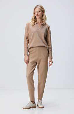Camel Örgü Triko Pantolon