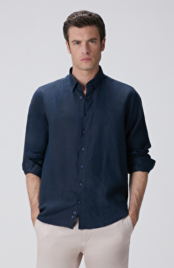 Lacivert Keten Gömlek